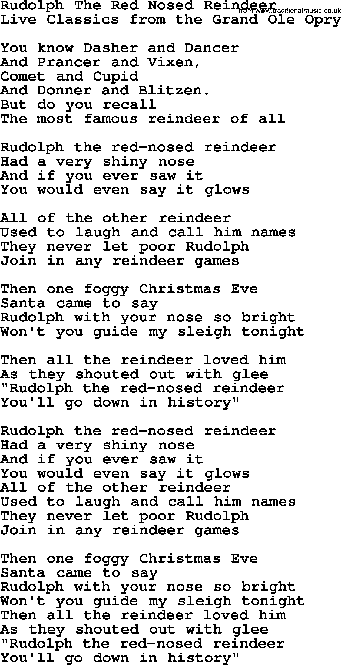 Marty Robbins song: Rudolph The Red Nosed Reindeer, lyrics