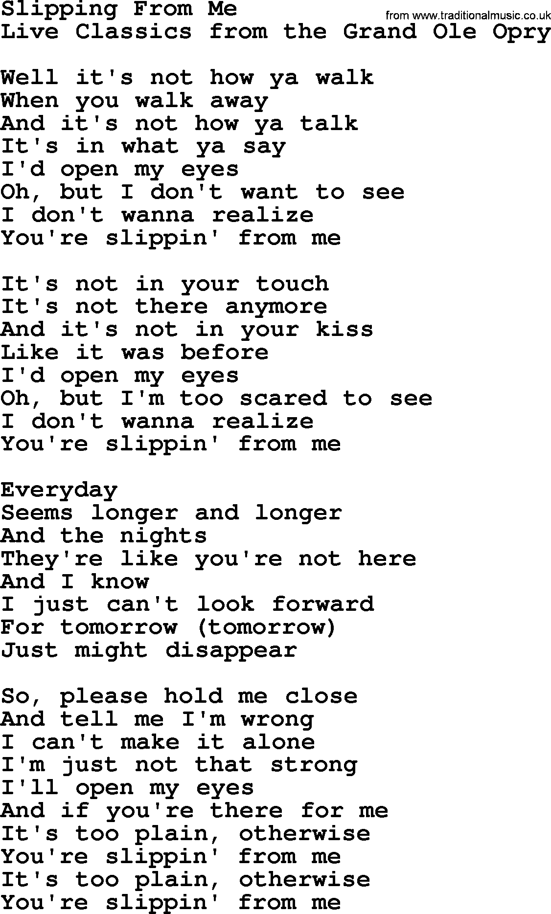 Slipping From Me, by Marty Robbins - lyrics