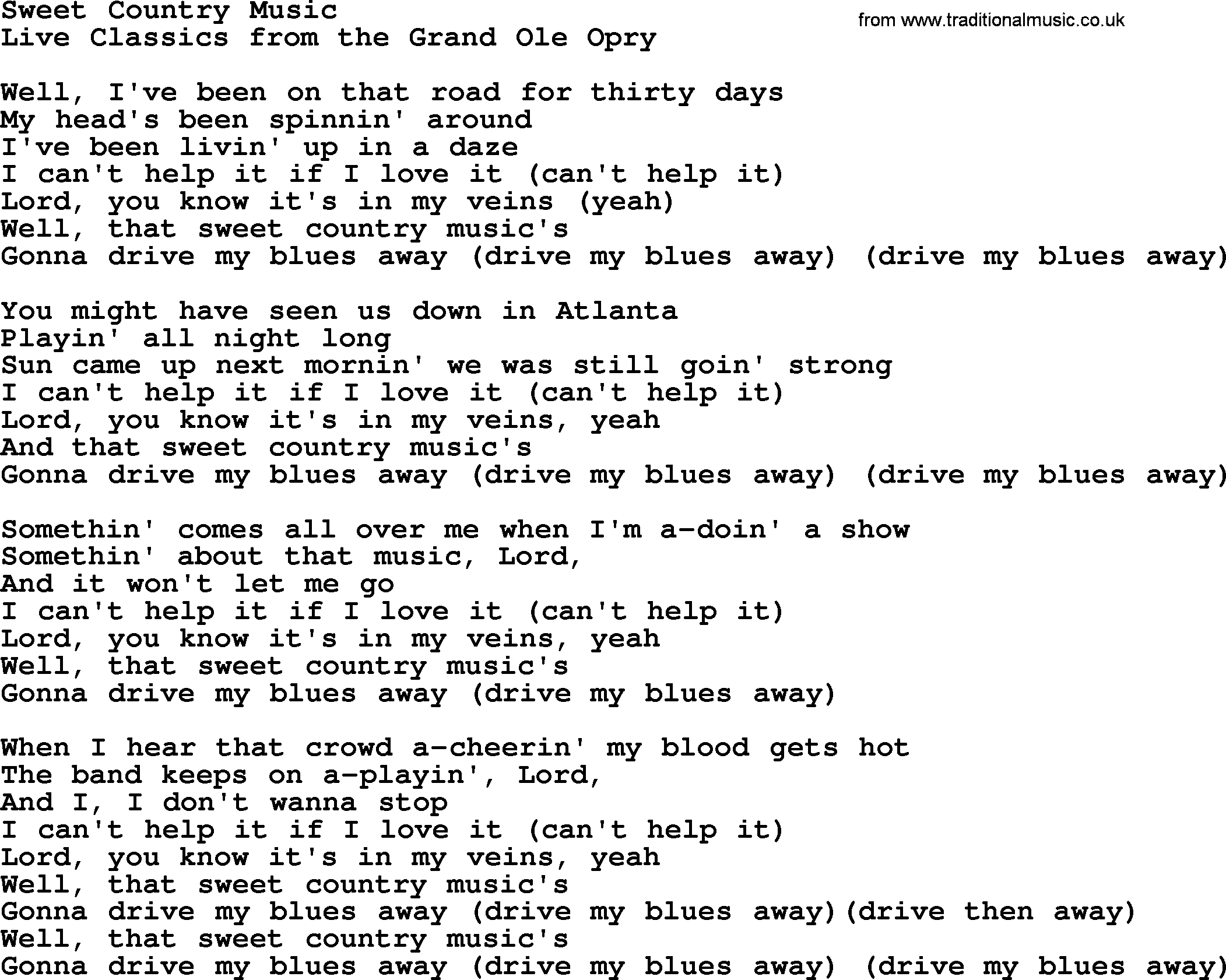 Marty Robbins song: Sweet Country Music, lyrics