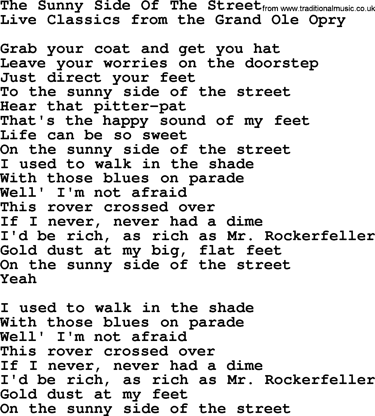 Marty Robbins song: The Sunny Side Of The Street, lyrics