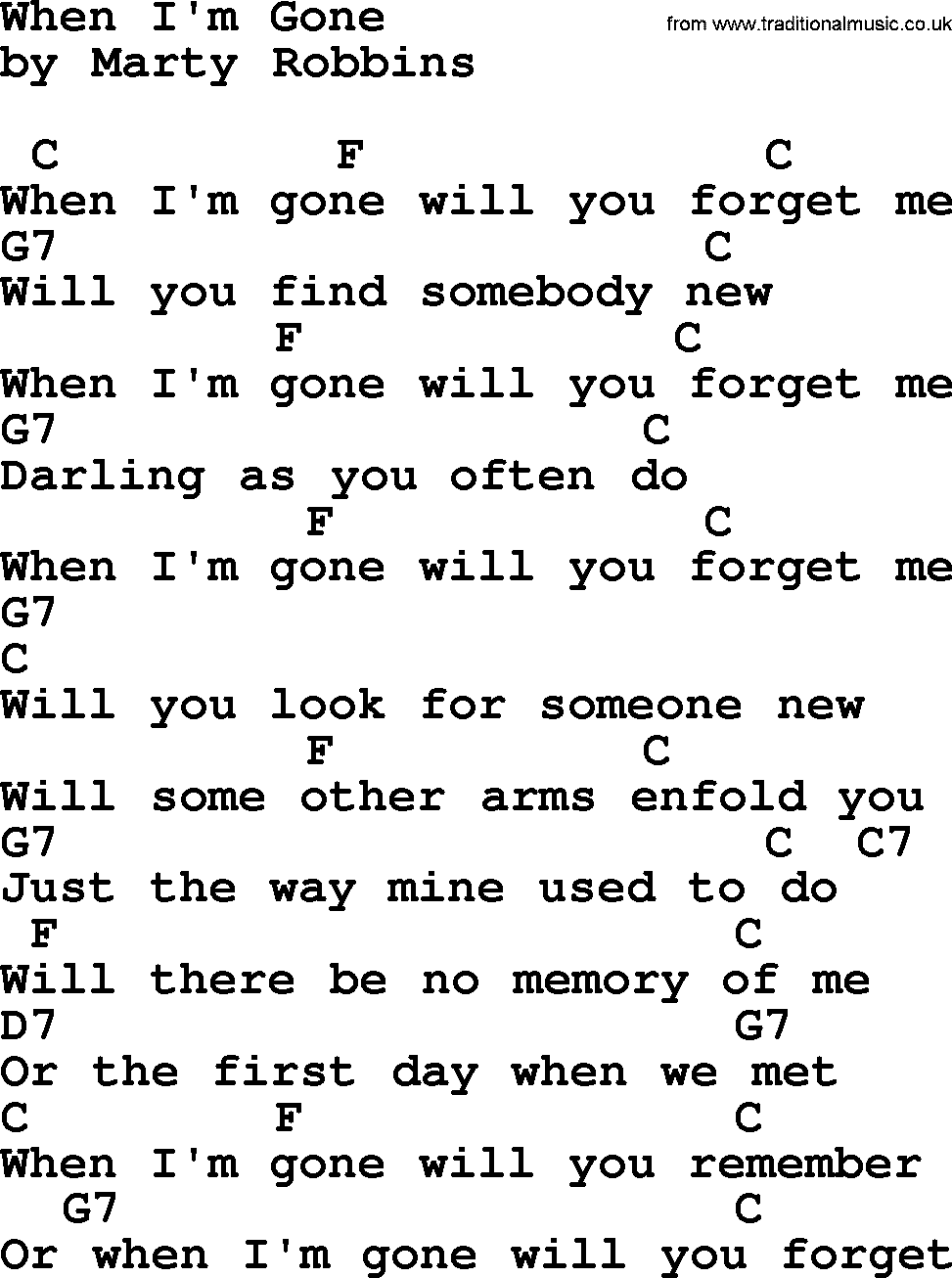 Marty Robbins song: When I'm Gone, lyrics and chords