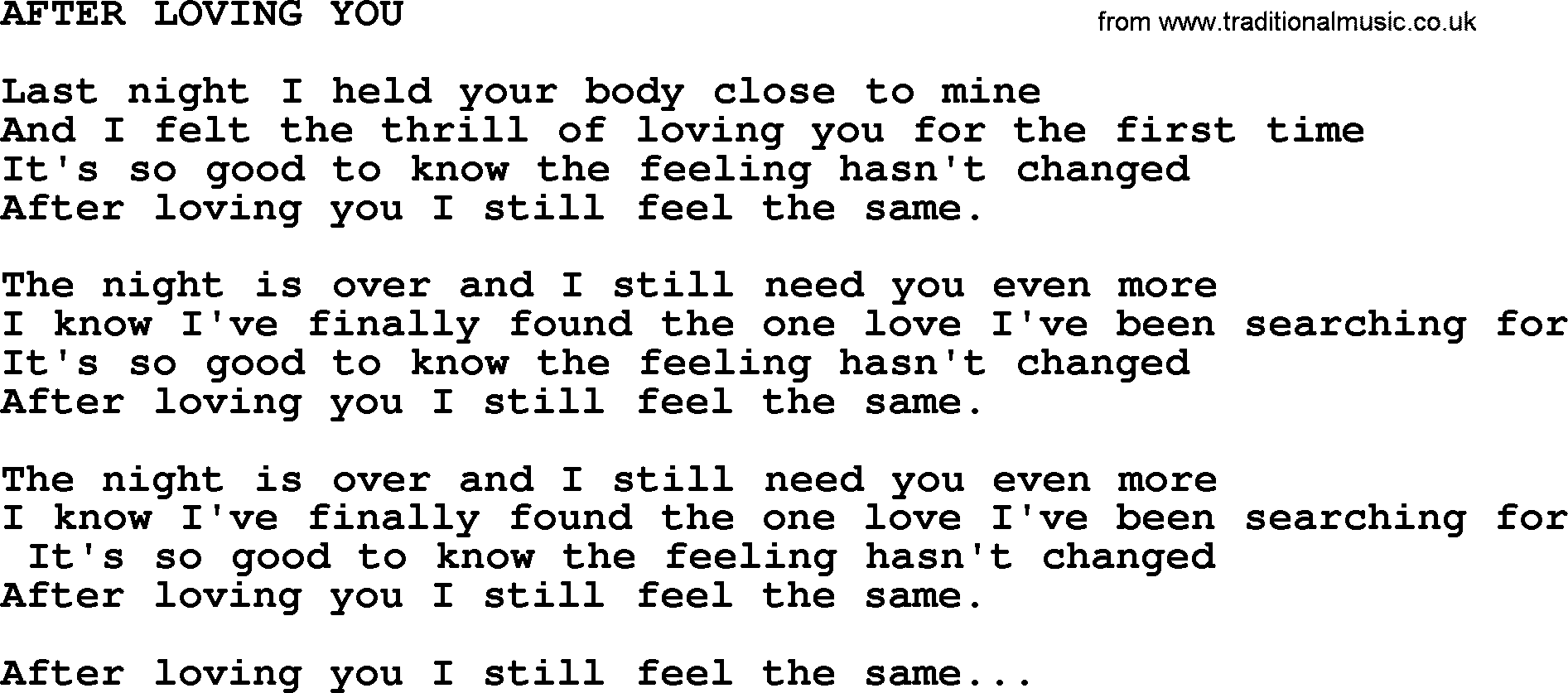 Merle Haggard song: After Loving You, lyrics.