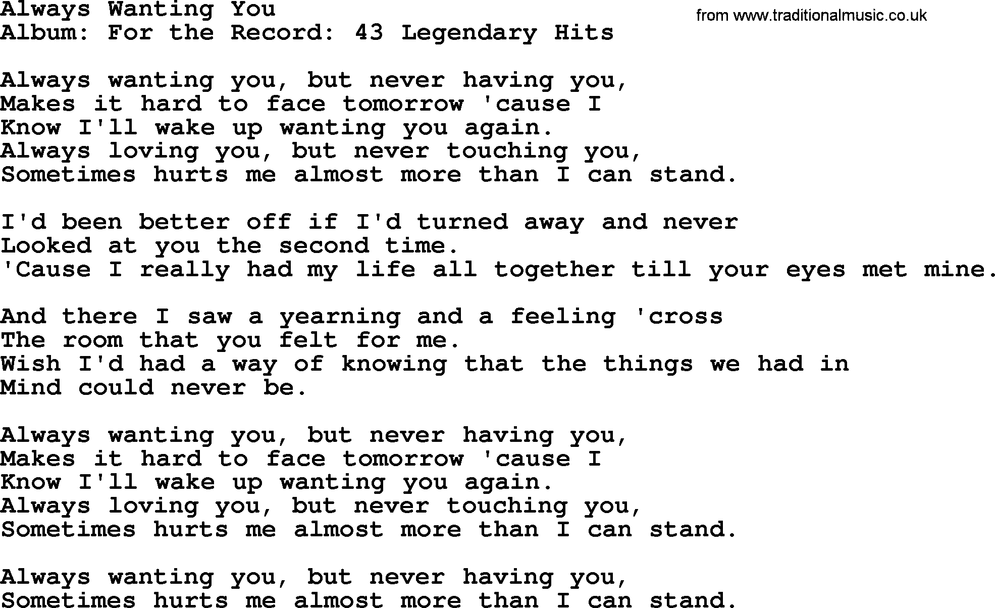 Merle Haggard song: Always Wanting You, lyrics.