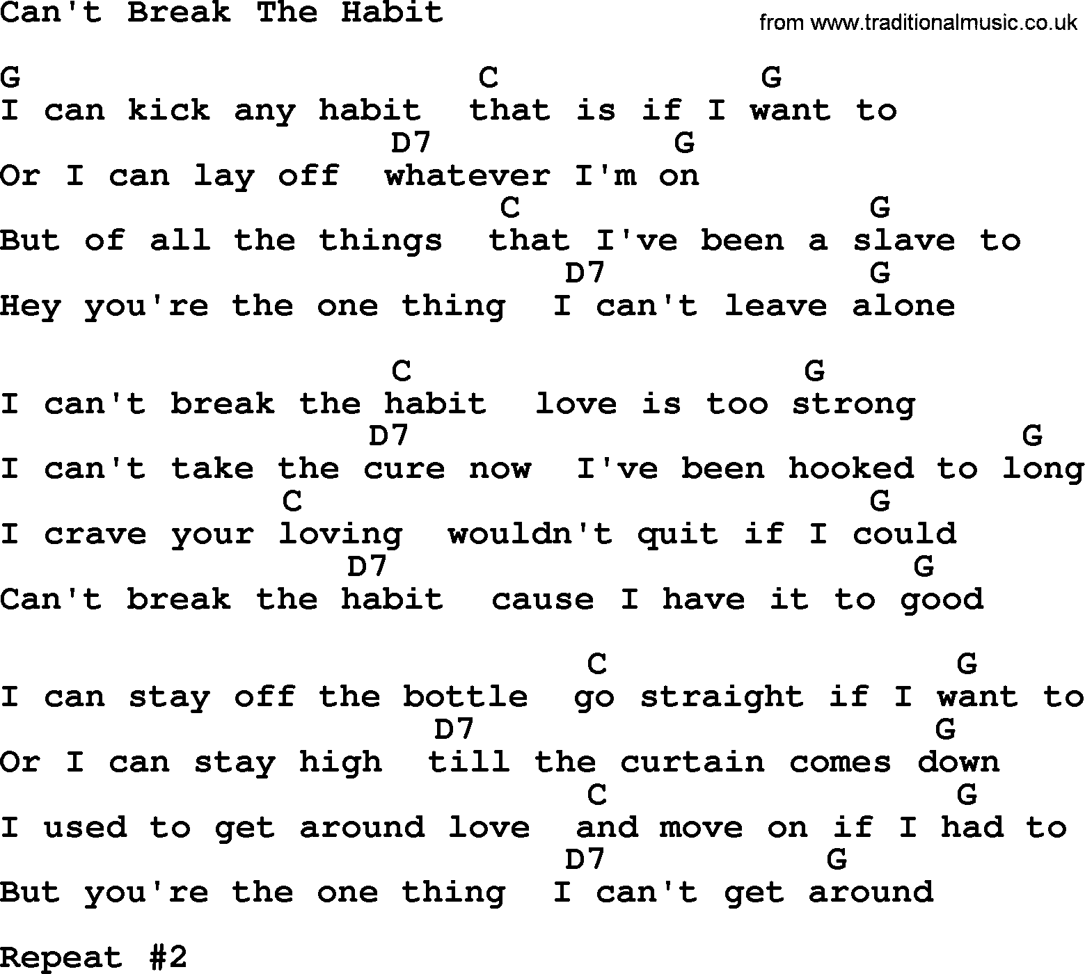 Merle Haggard song: Can't Break The Habit, lyrics and chords