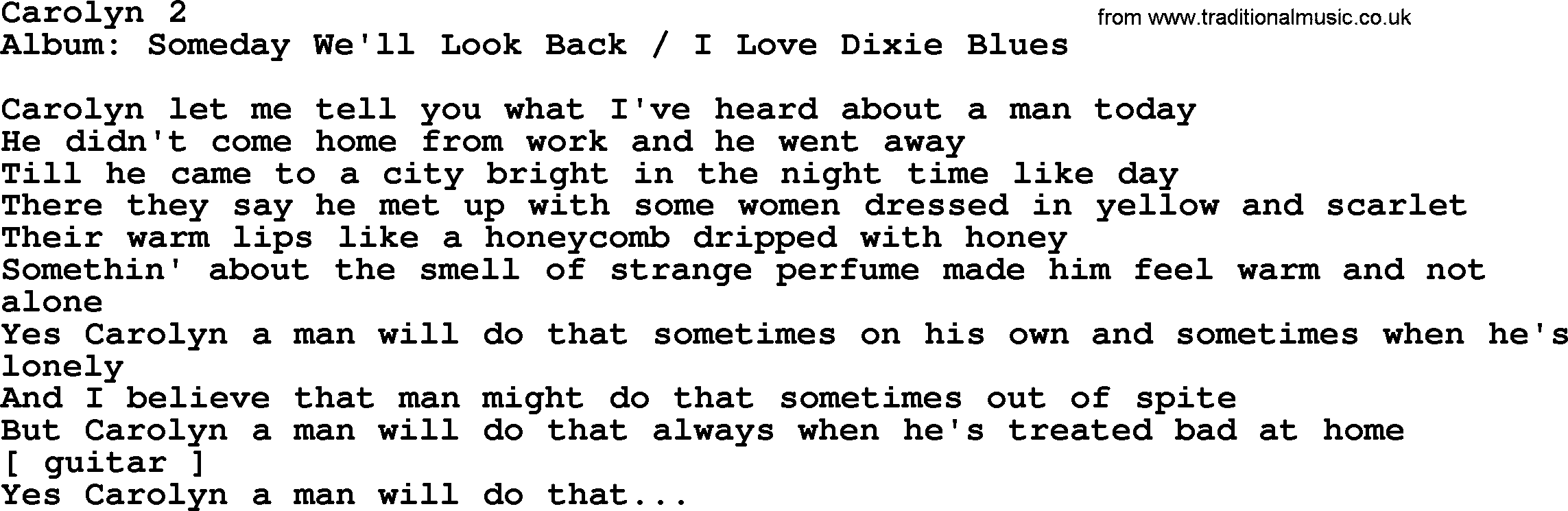 Merle Haggard song: Carolyn 2, lyrics.