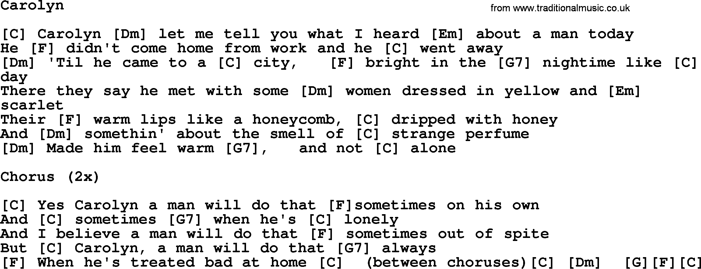 Merle Haggard song: Carolyn, lyrics and chords
