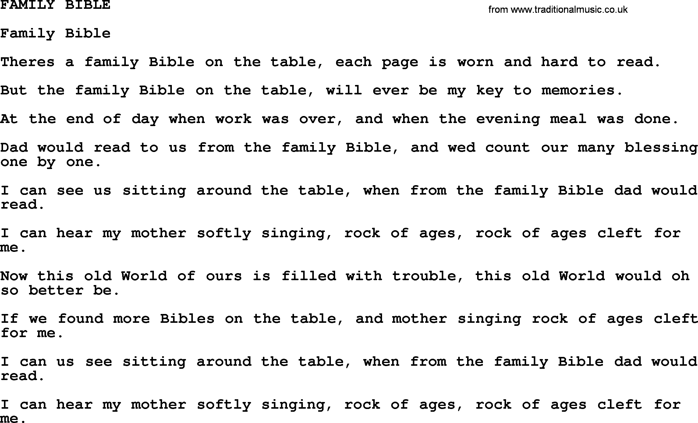Merle Haggard song: Family Bible, lyrics.