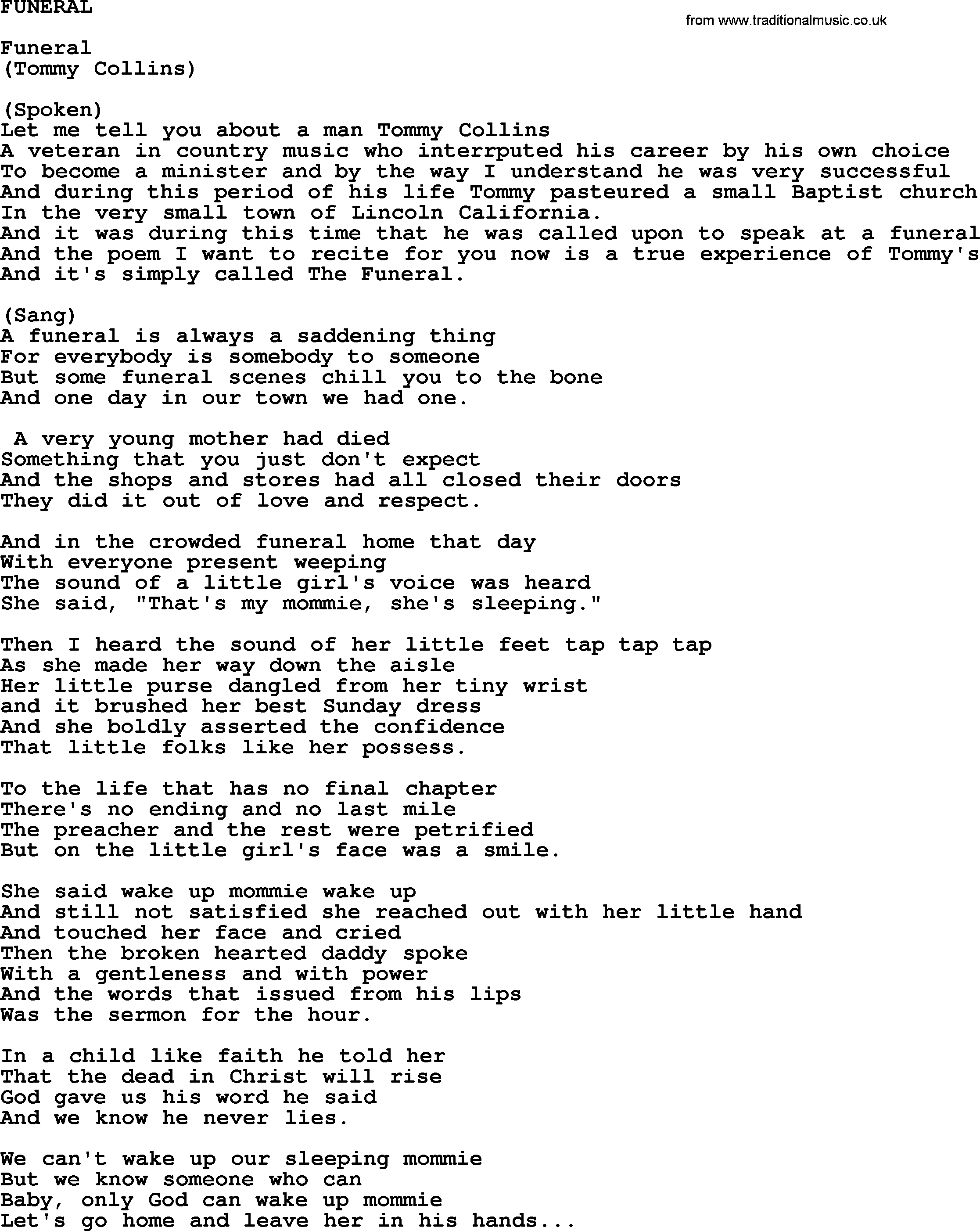 Merle Haggard song: Funeral, lyrics.