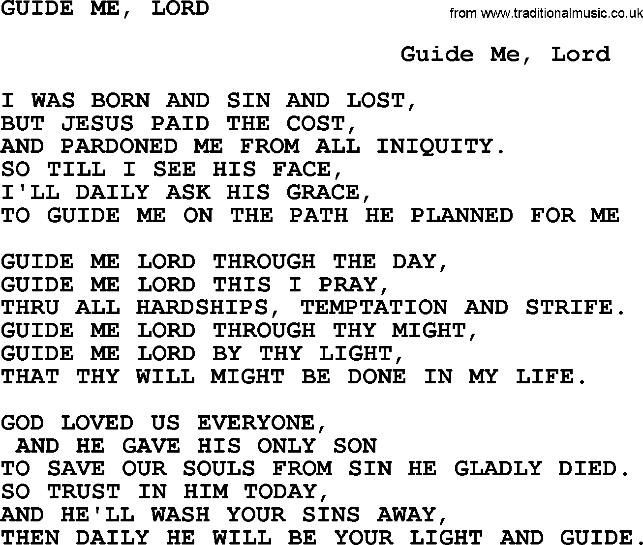 Merle Haggard song: Guide Me, Lord, lyrics.