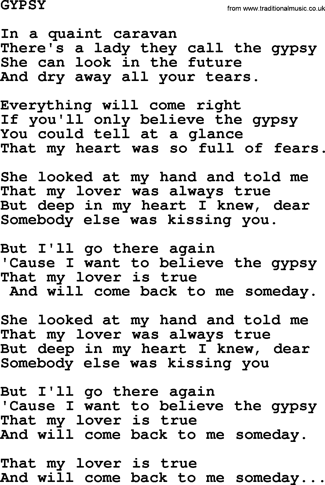 Merle Haggard song: Gypsy, lyrics.