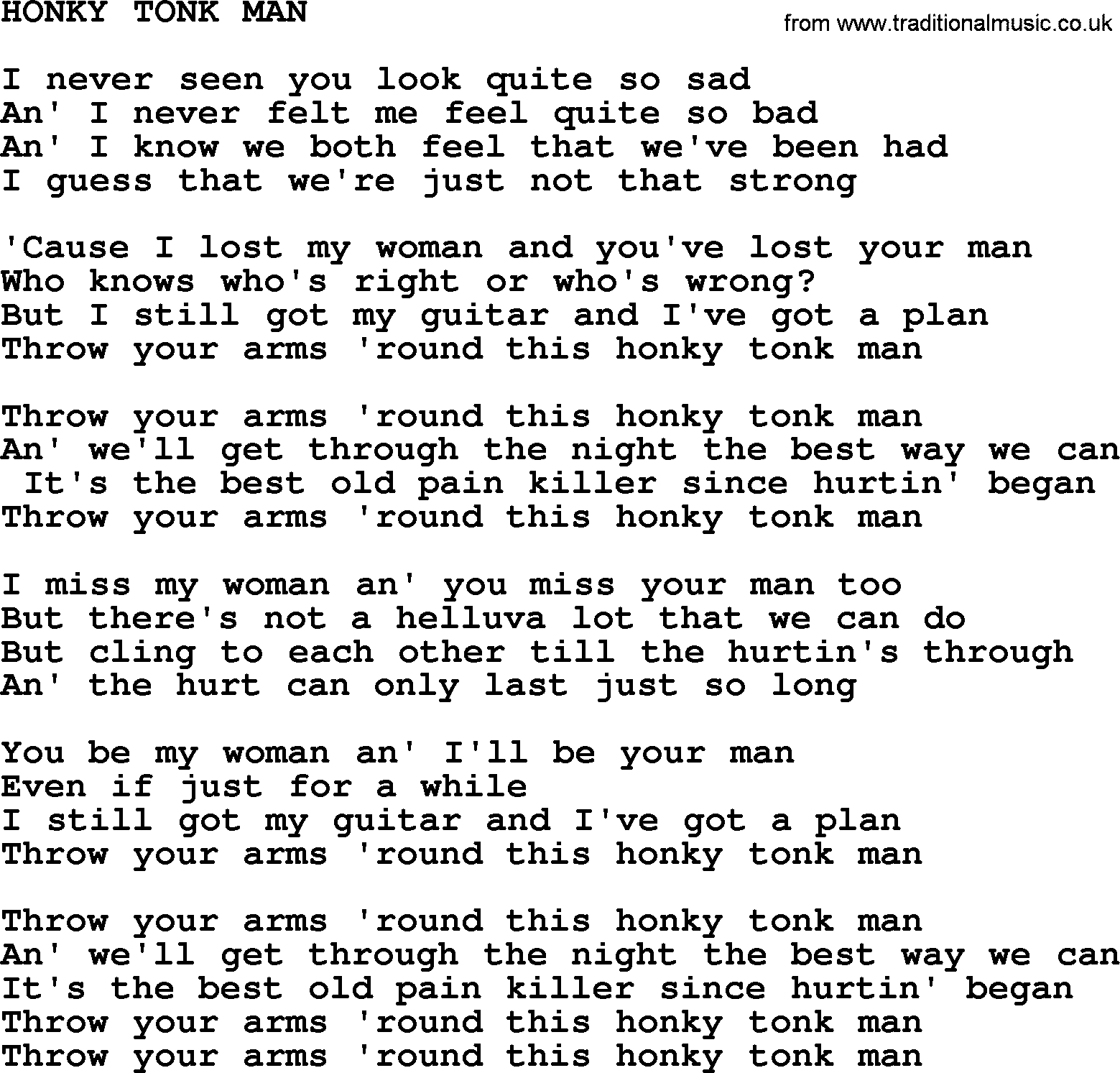 Merle Haggard song: Honky Tonk Man, lyrics.