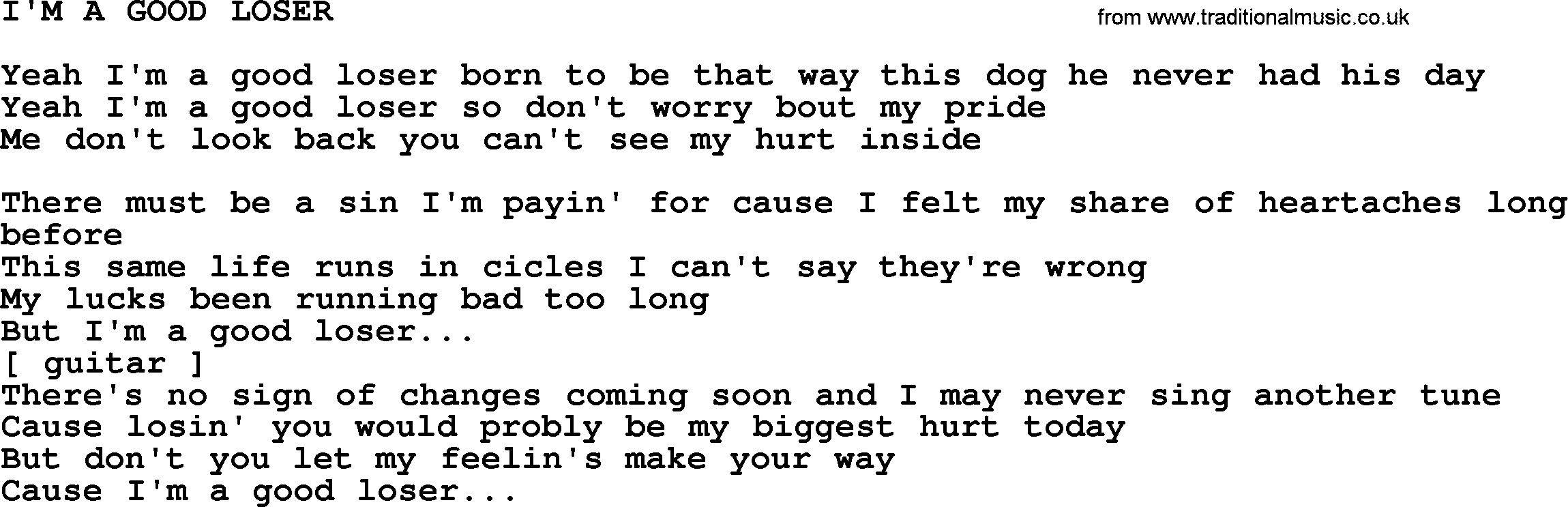 Merle Haggard song: I'm A Good Loser, lyrics.