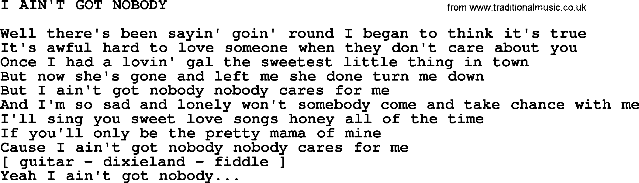 Merle Haggard song: I Ain't Got Nobody, lyrics.