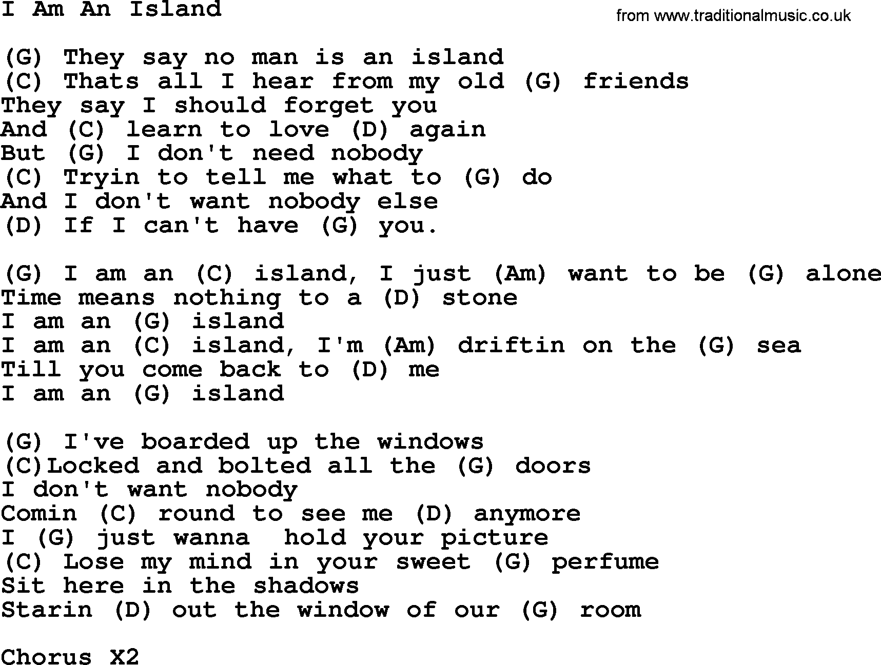 Merle Haggard song: I Am An Island, lyrics and chords