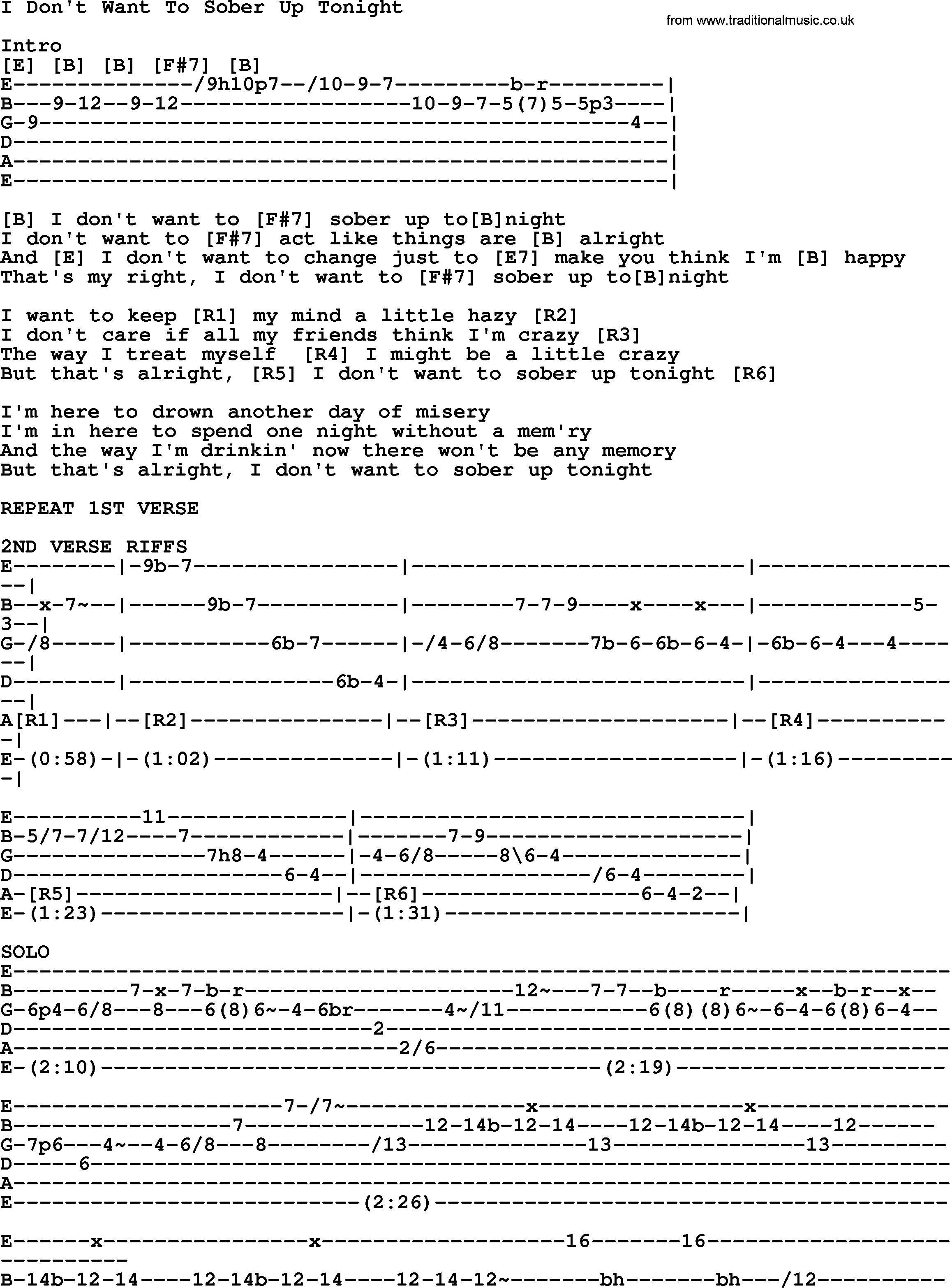 Merle Haggard song: I Don't Want To Sober Up Tonight, lyrics and chords