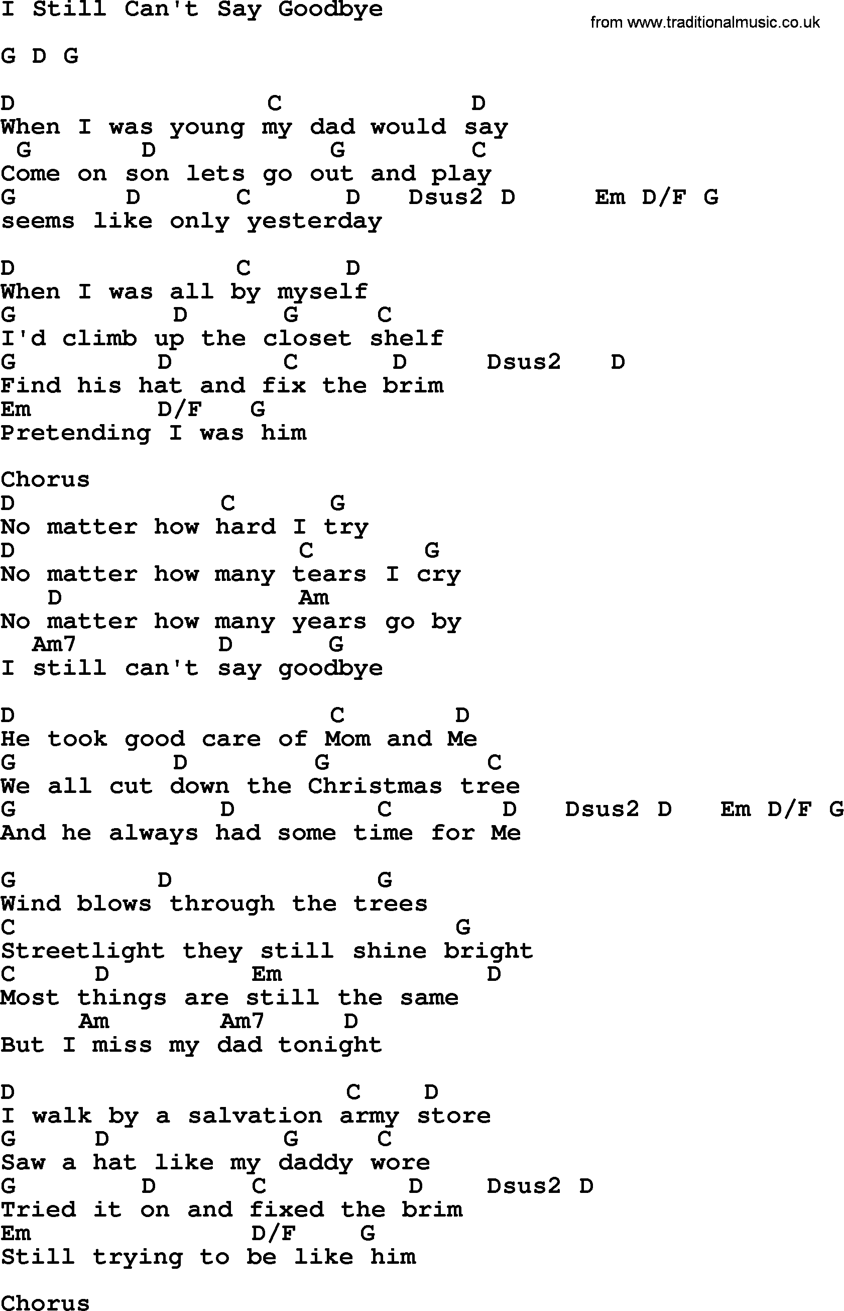 Merle Haggard song: I Still Can't Say Goodbye, lyrics and chords