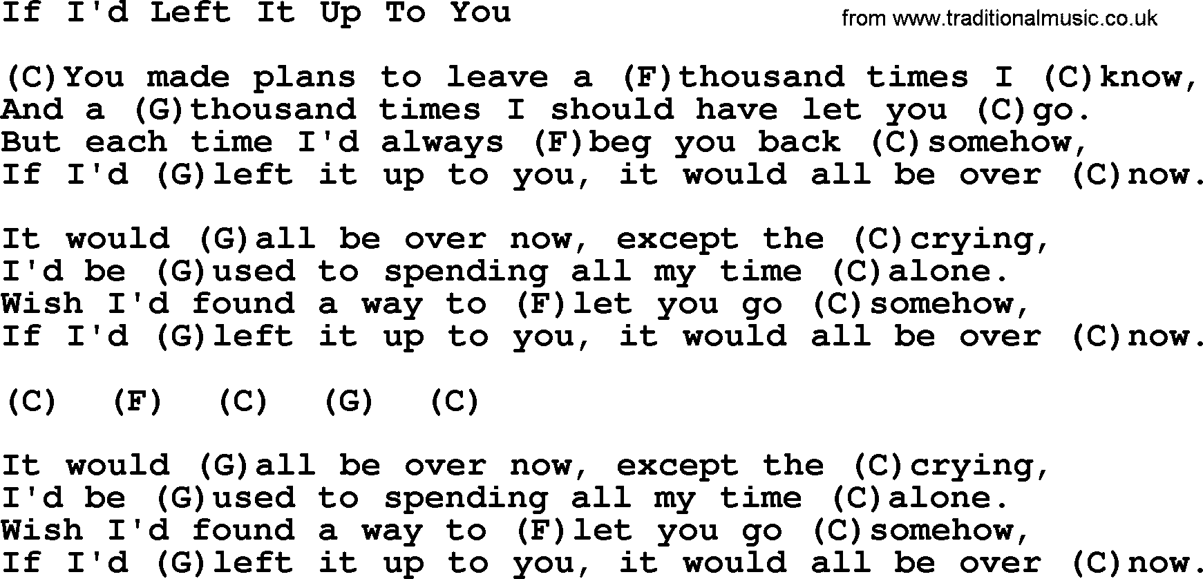 Merle Haggard song: If I'd Left It Up To You, lyrics and chords
