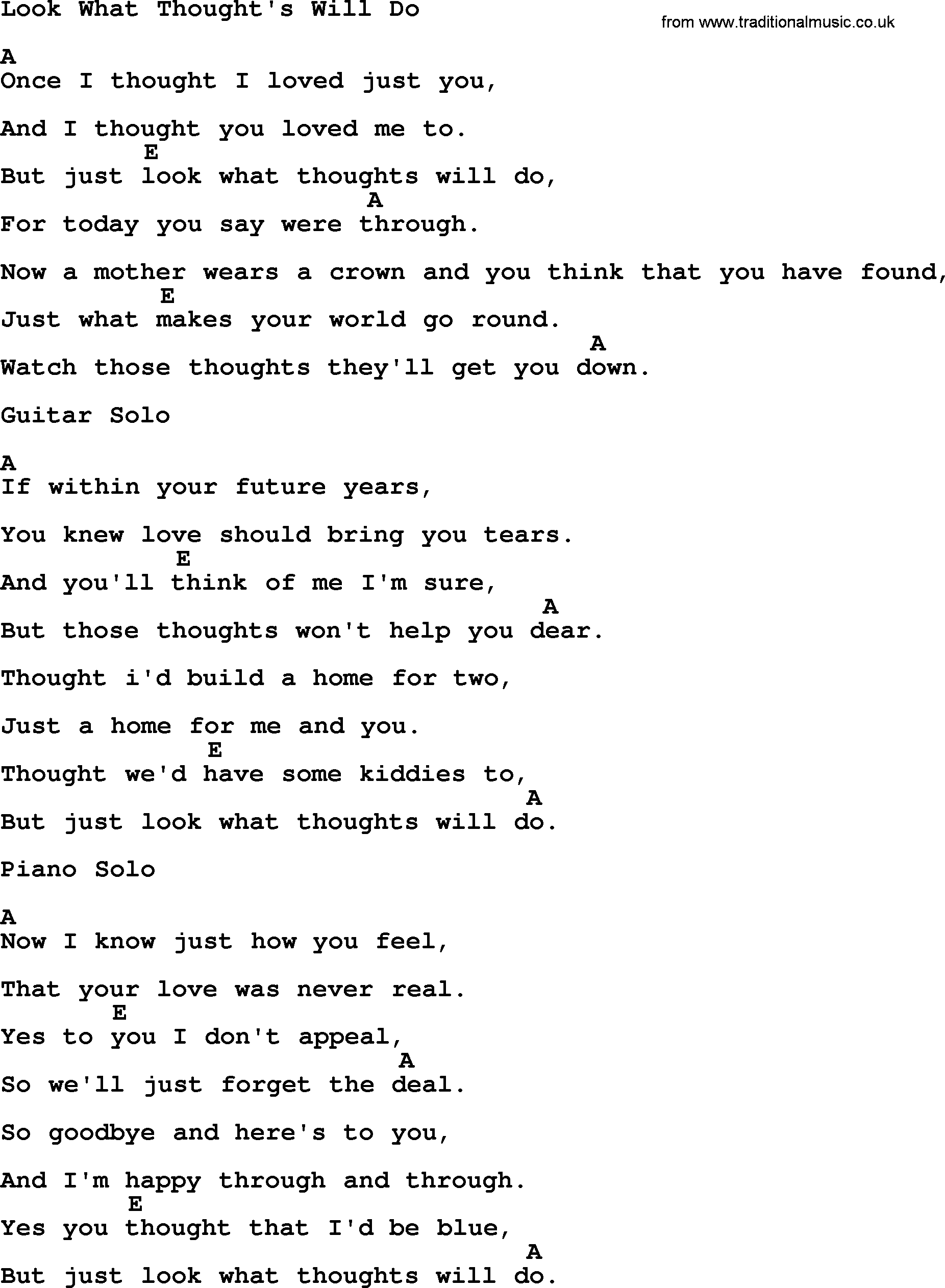 Merle Haggard song: Look What Thought's Will Do, lyrics and chords