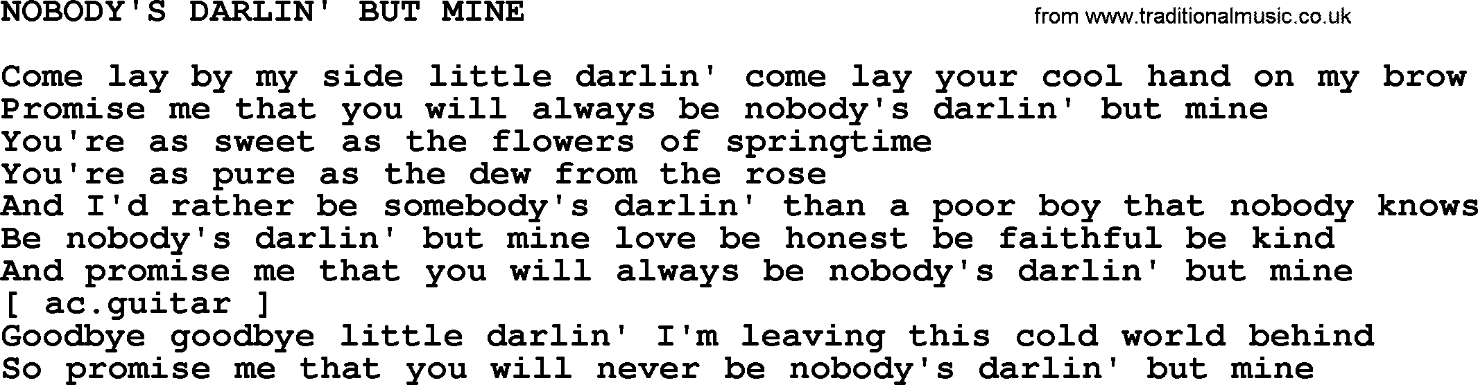 Merle Haggard song: Nobody's Darlin' But Mine, lyrics.