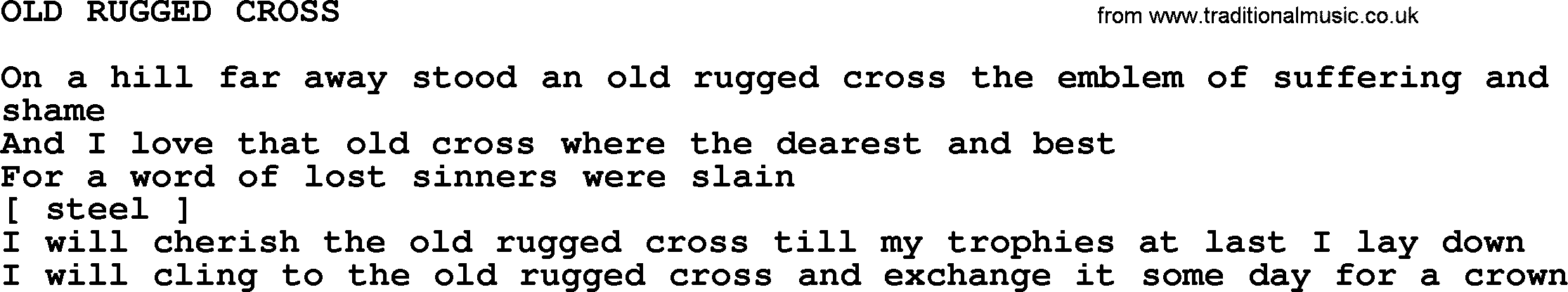 Merle Haggard song: Old Rugged Cross, lyrics.