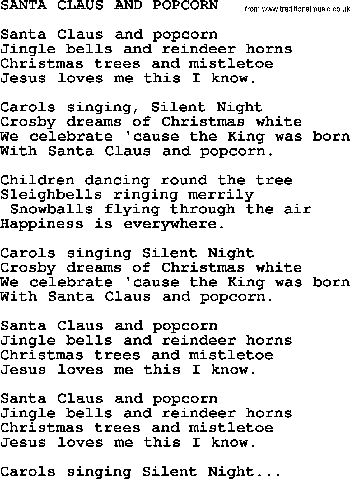 Merle Haggard song: Santa Claus And Popcorn, lyrics.