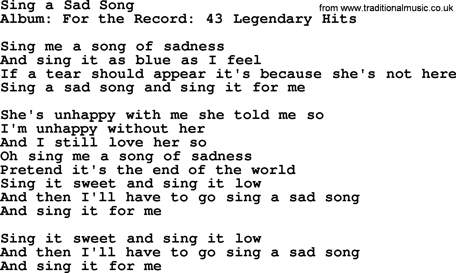 Merle Haggard song: Sing A Sad Song, lyrics.