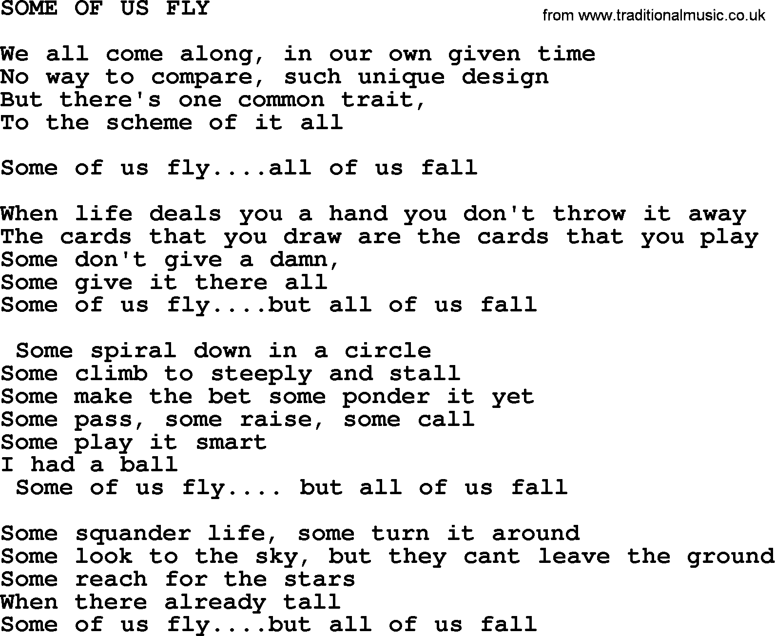 Merle Haggard song: Some Of Us Fly, lyrics.