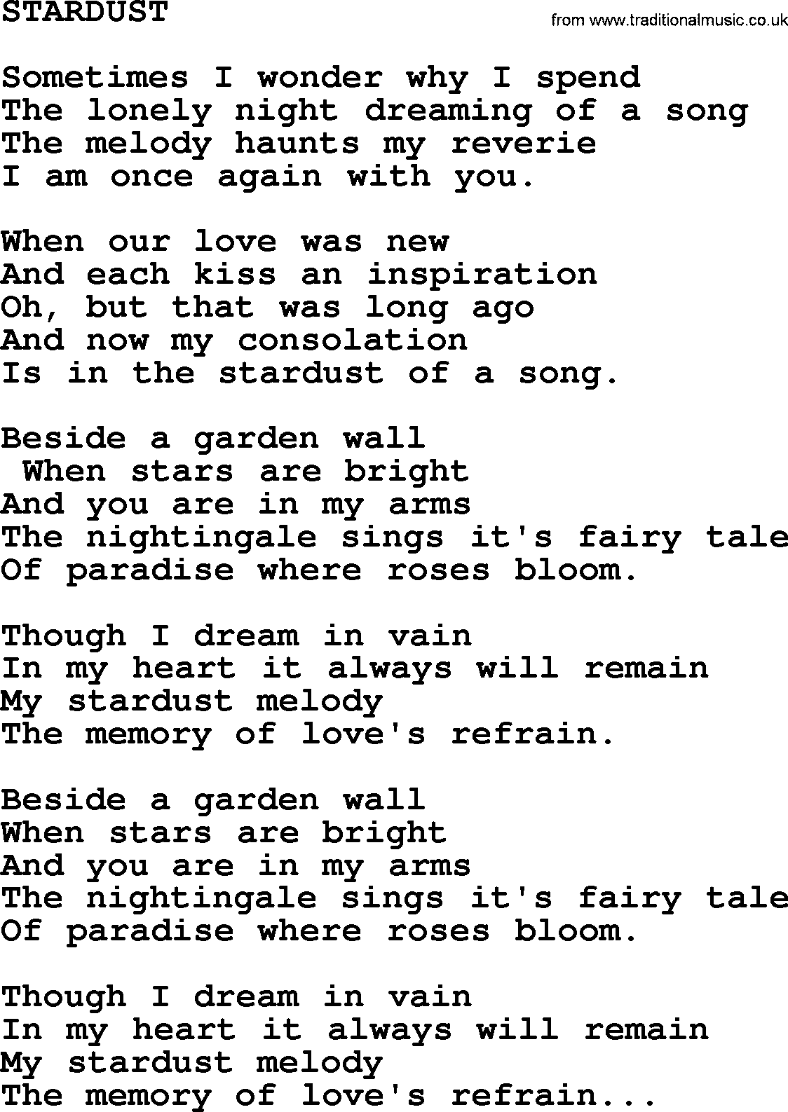 Merle Haggard song: Stardust, lyrics.