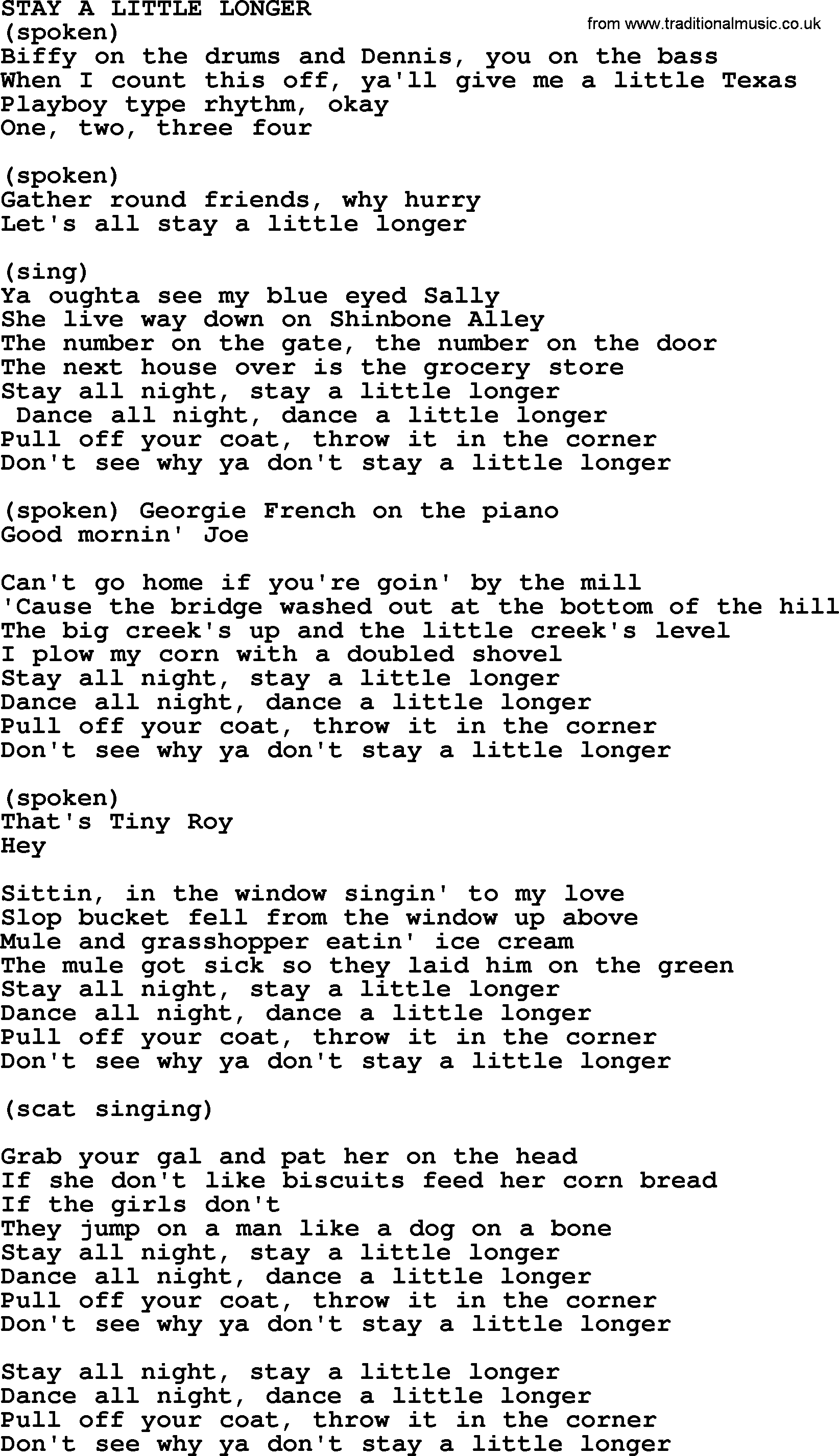 Merle Haggard song: Stay A Little Longer, lyrics.
