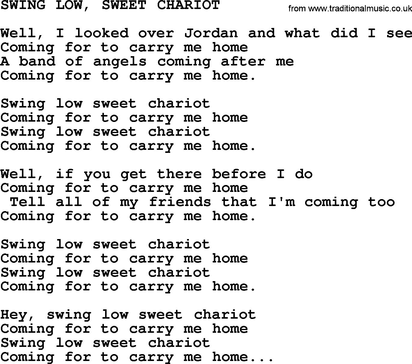 Merle Haggard song: Swing Low, Sweet Chariot, lyrics.