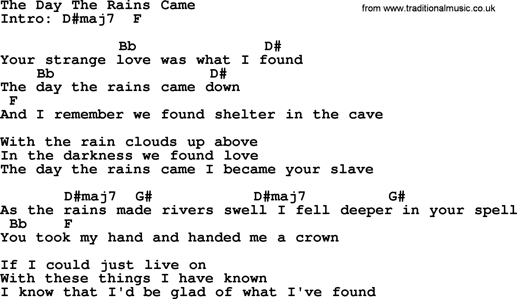 Merle Haggard song: The Day The Rains Came, lyrics and chords