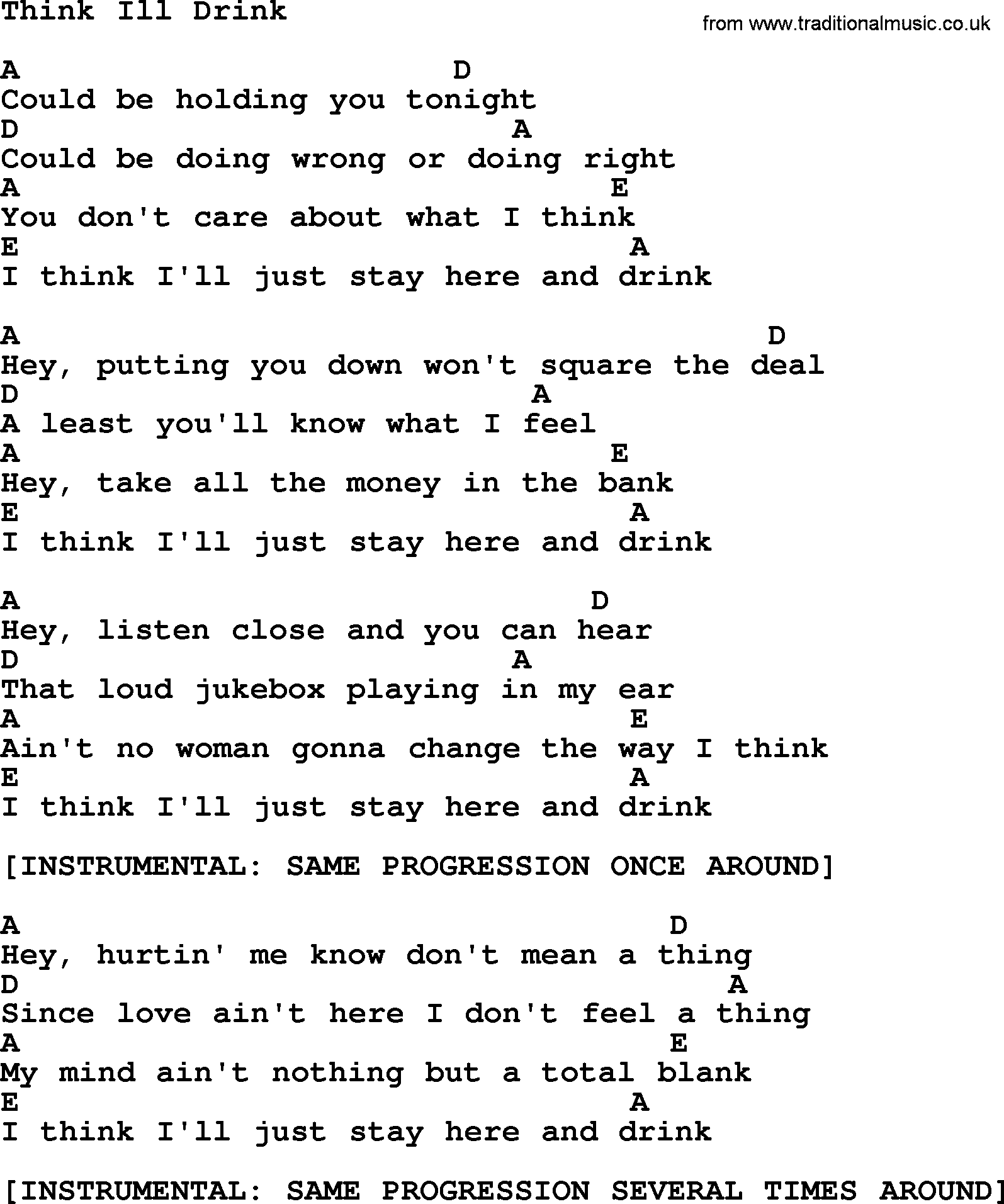 Merle Haggard song: Think Ill Drink, lyrics and chords