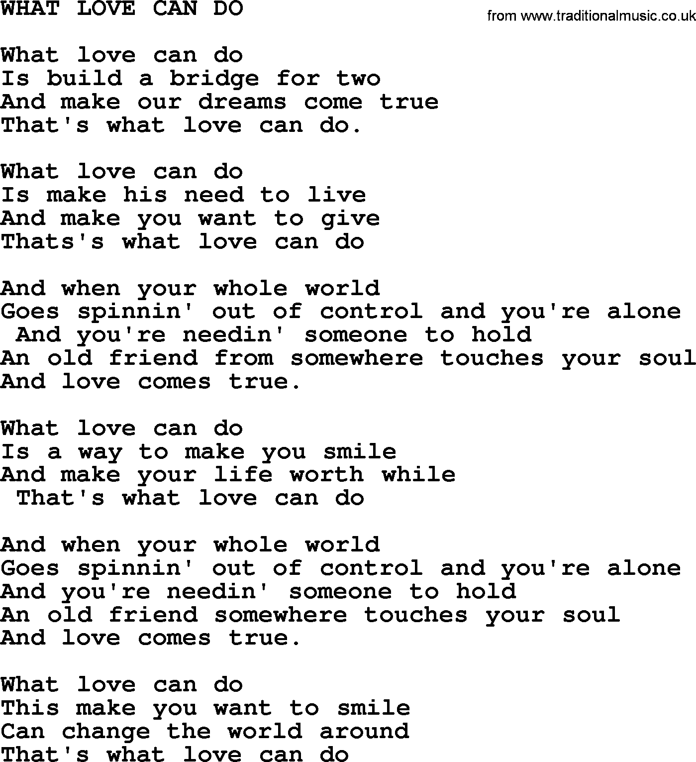 Merle Haggard song: What Love Can Do, lyrics.