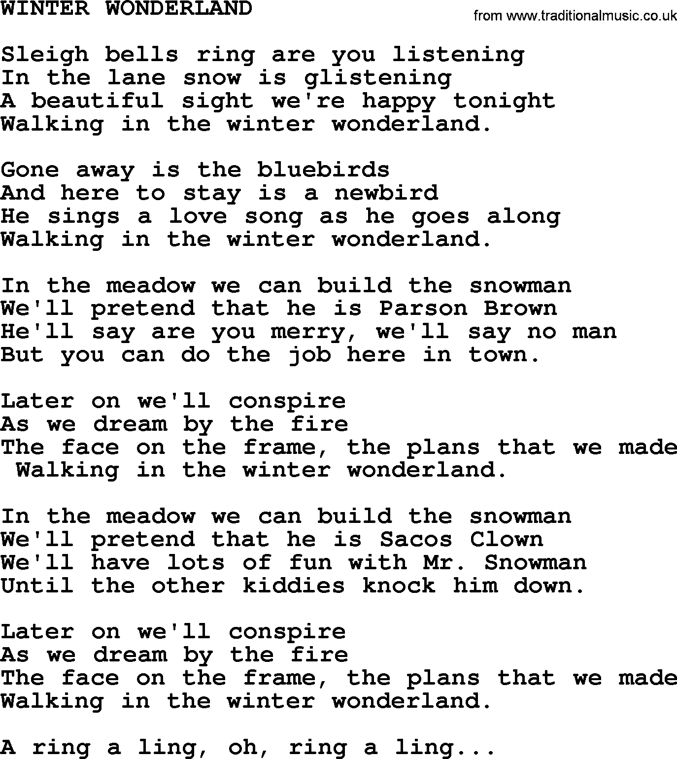 Merle Haggard song: Winter Wonderland, lyrics.