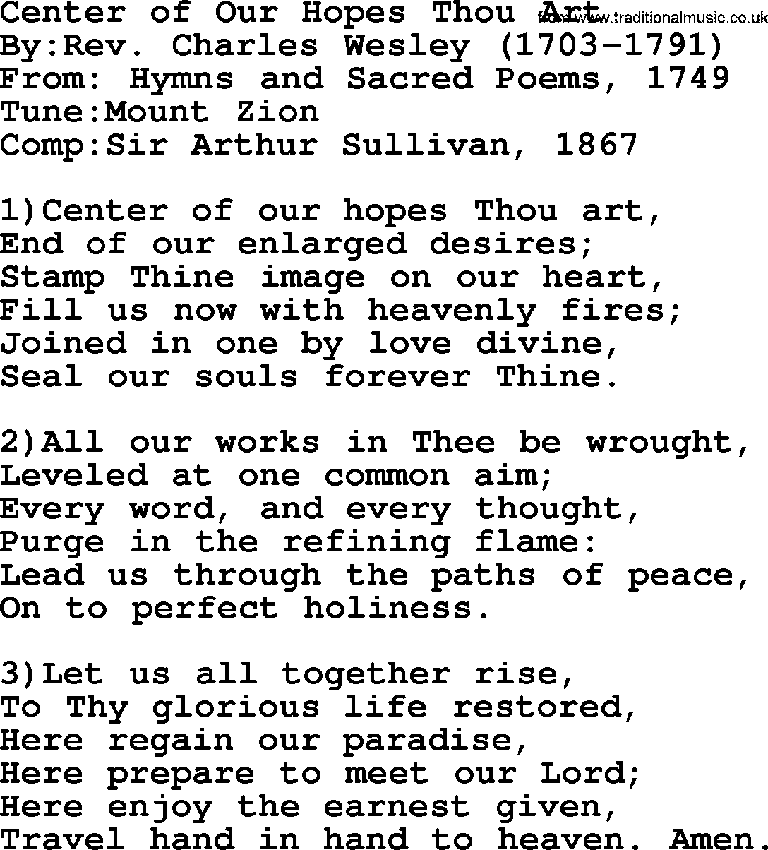 Methodist Hymn: Center Of Our Hopes Thou Art, lyrics