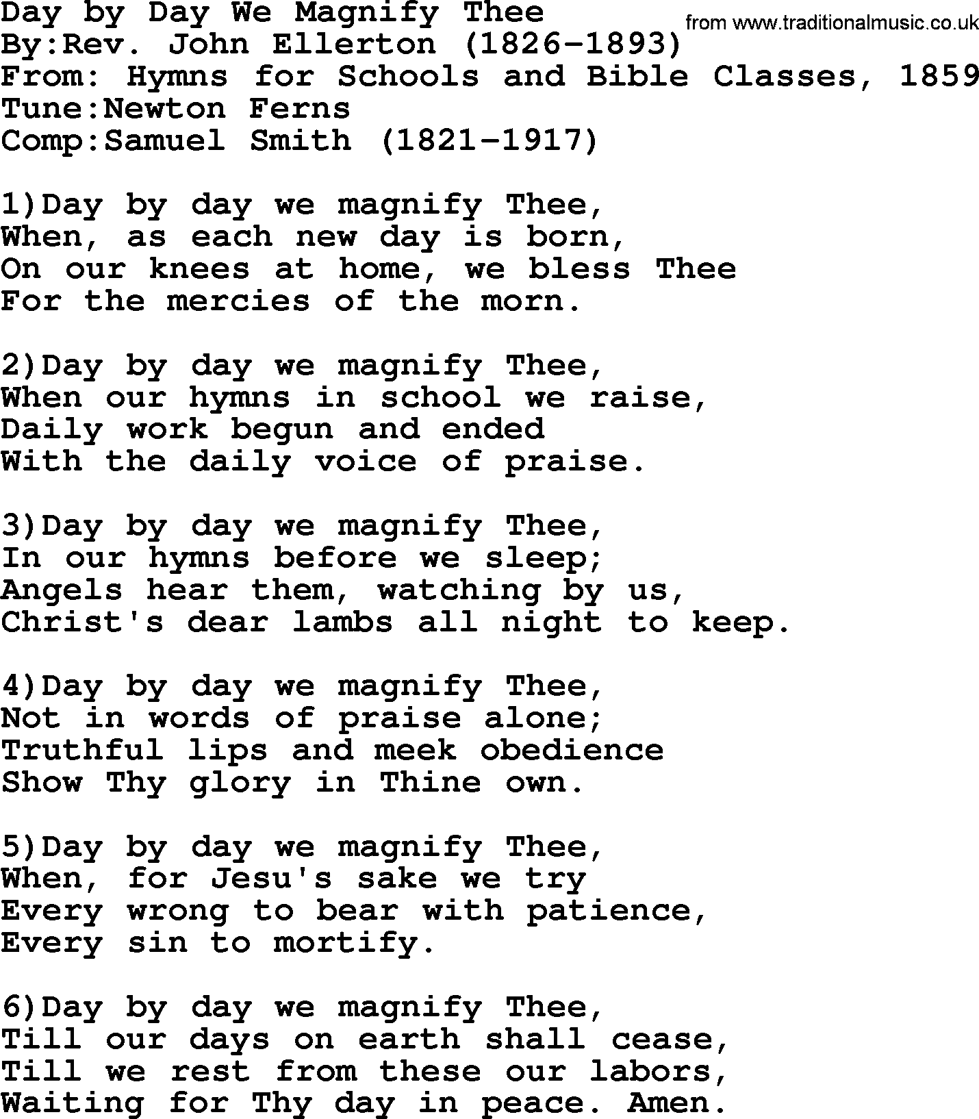 Methodist Hymn: Day By Day We Magnify Thee, lyrics