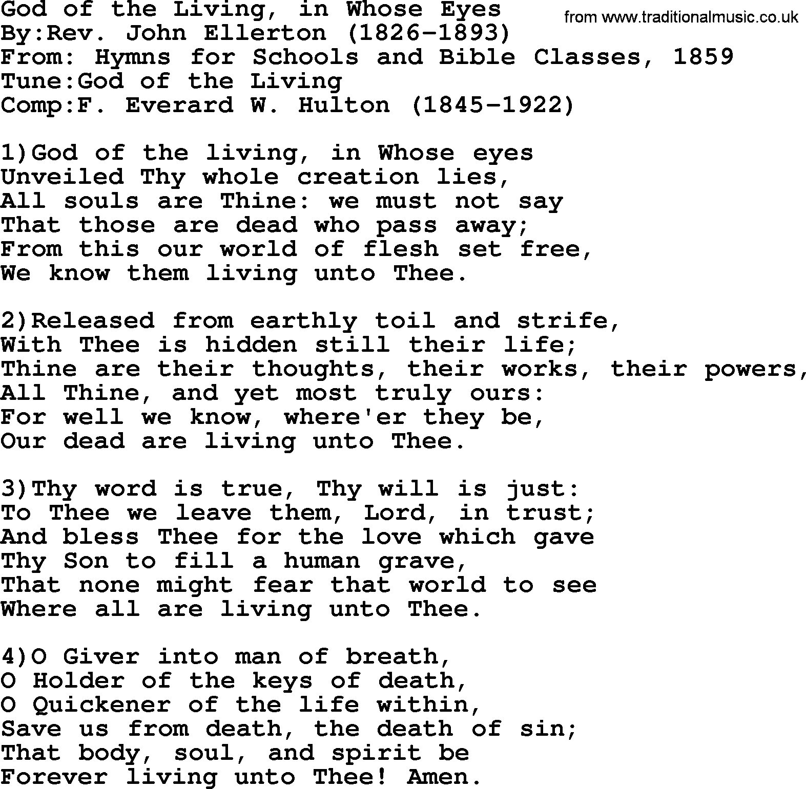 Methodist Hymn: God Of The Living, In Whose Eyes, lyrics