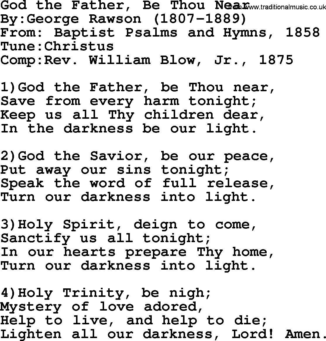 Methodist Hymn: God The Father, Be Thou Near, lyrics