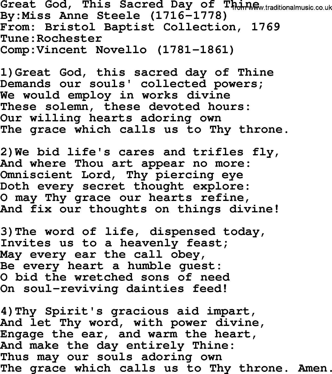 Methodist Hymn: Great God, This Sacred Day Of Thine, lyrics