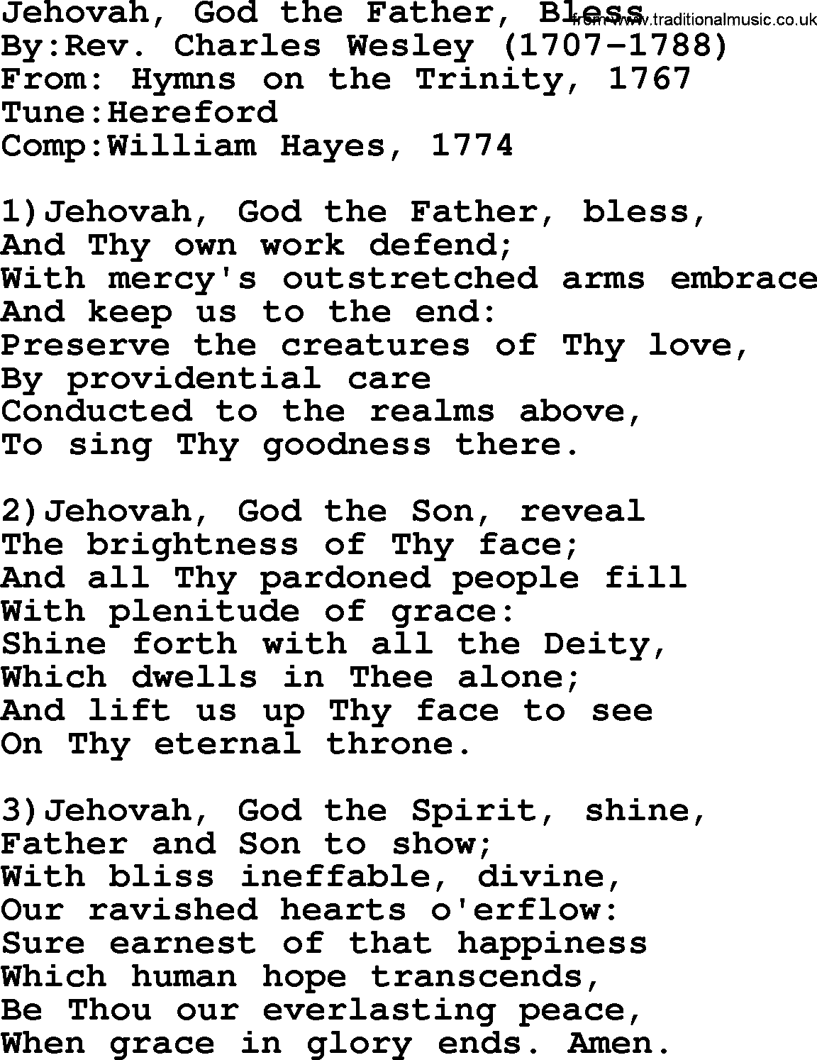 Methodist Hymn: Jehovah, God The Father, Bless, lyrics
