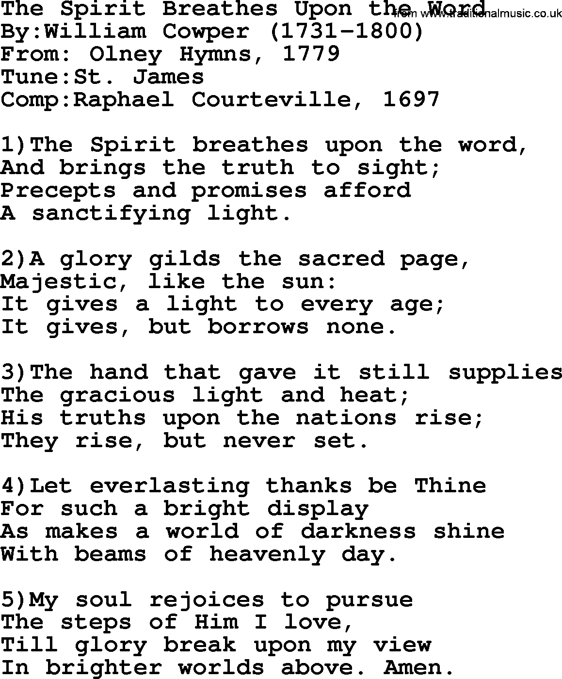 Methodist Hymn: The Spirit Breathes Upon The Word, lyrics