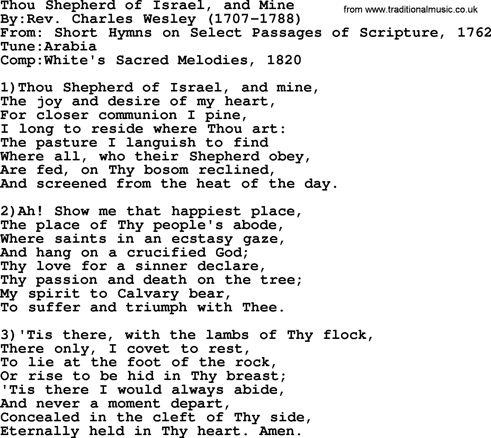 Methodist Hymn: Thou Shepherd Of Israel, And Mine, lyrics