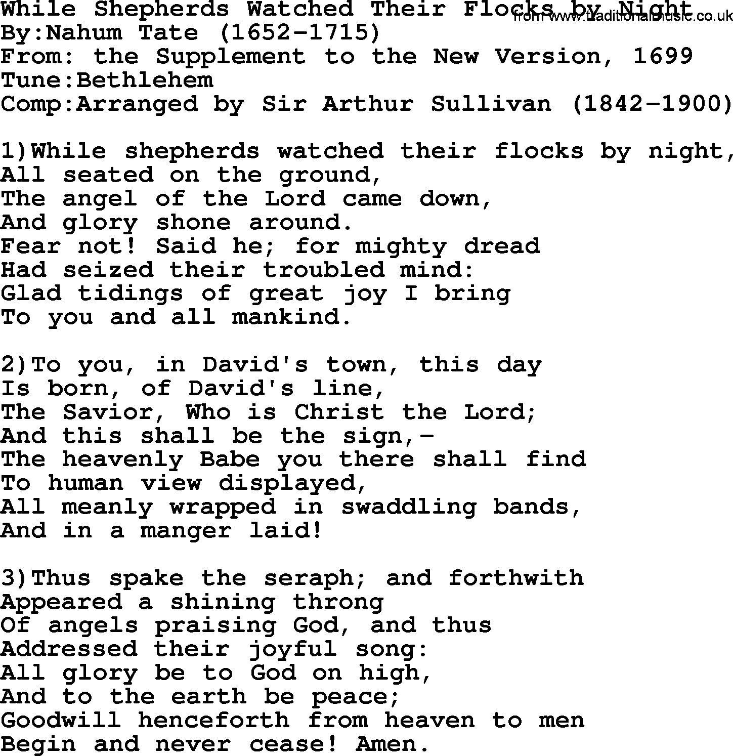 Methodist Hymn: While Shepherds Watched Their Flocks By Night, lyrics