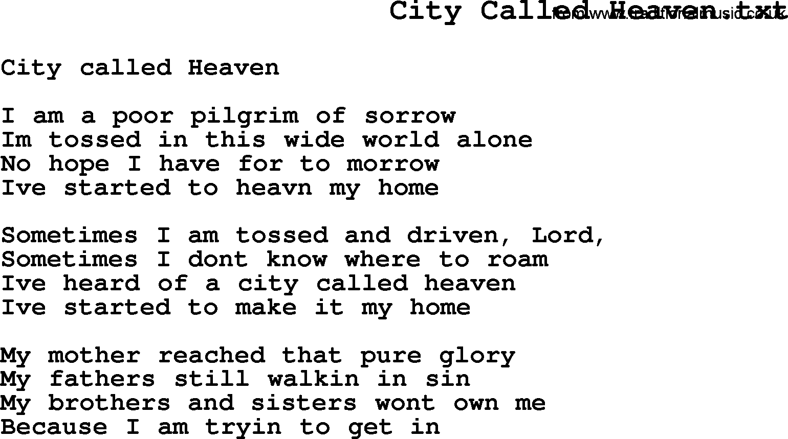 Negro Spiritual Song Lyrics for City Called Heaven