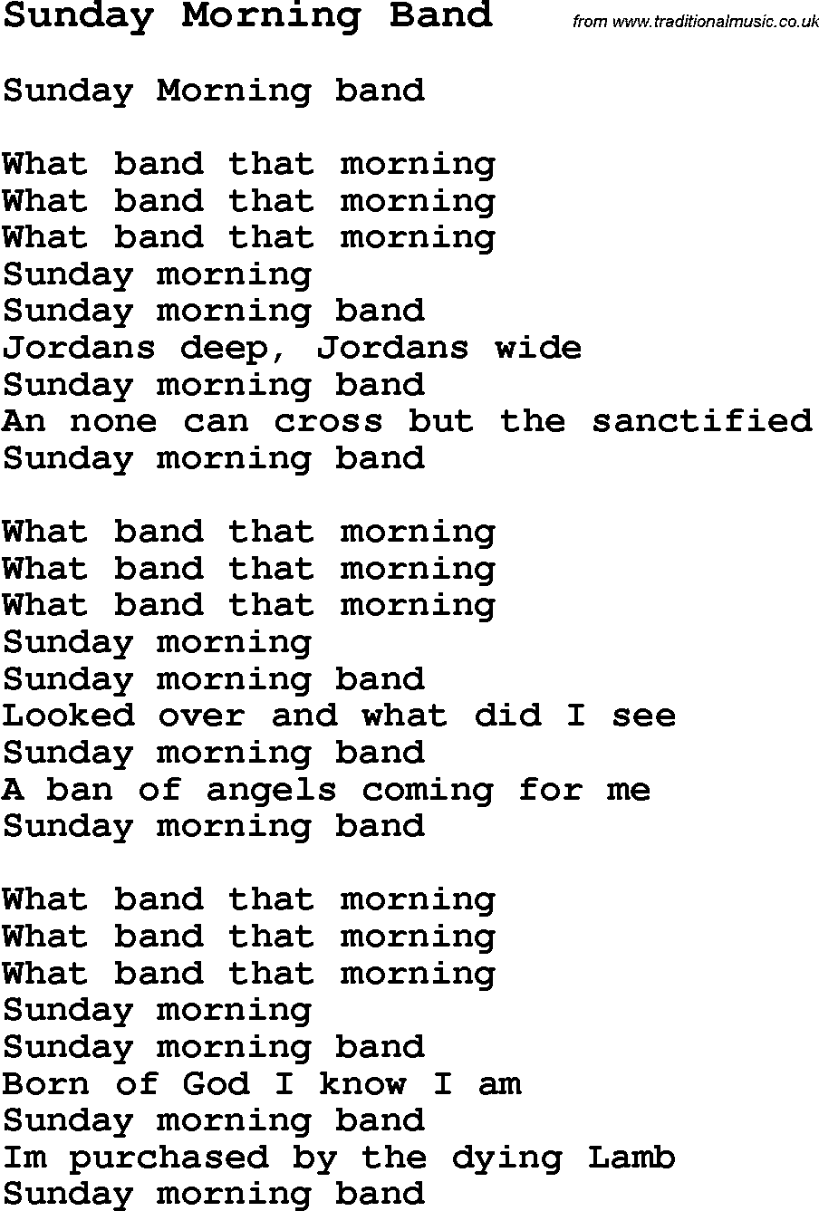 Negro Spiritual Song Lyrics for Sunday Morning Band