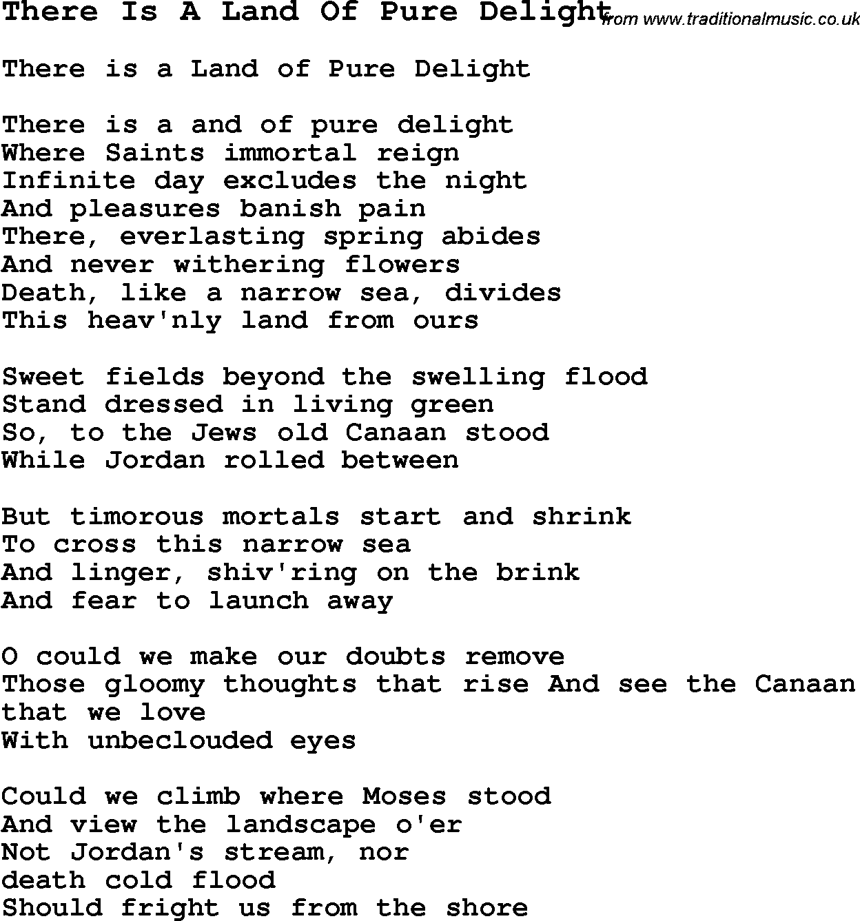 Negro Spiritual Song Lyrics for There Is A Land Of Pure Delight