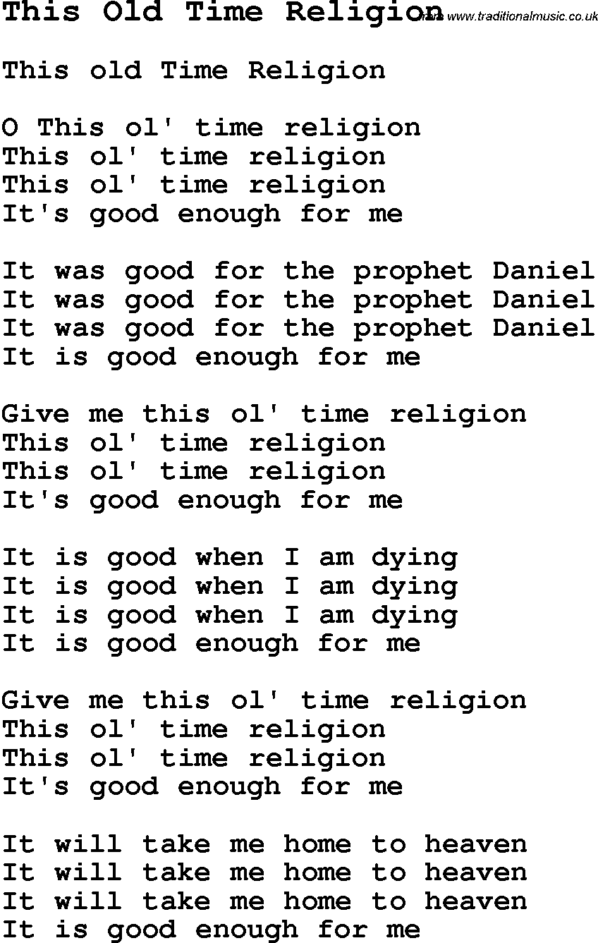 Negro Spiritual Song Lyrics for This Old Time Religion