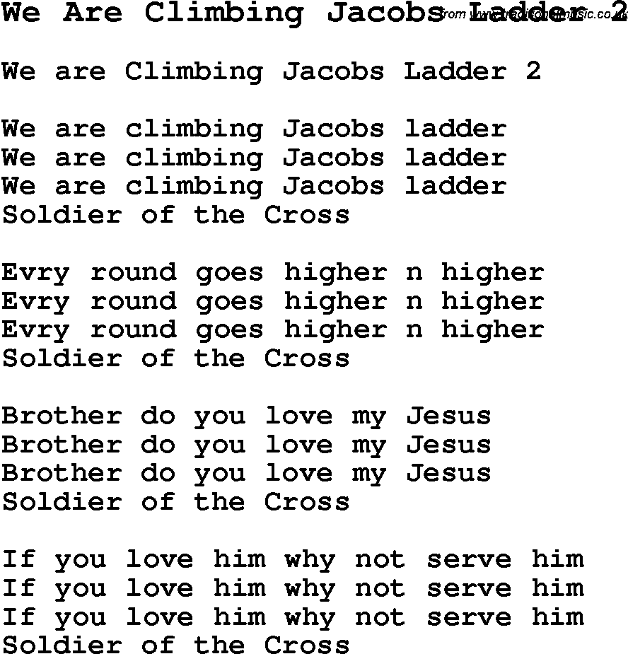 Negro Spiritual Song Lyrics for We Are Climbing Jacobs Ladder 2