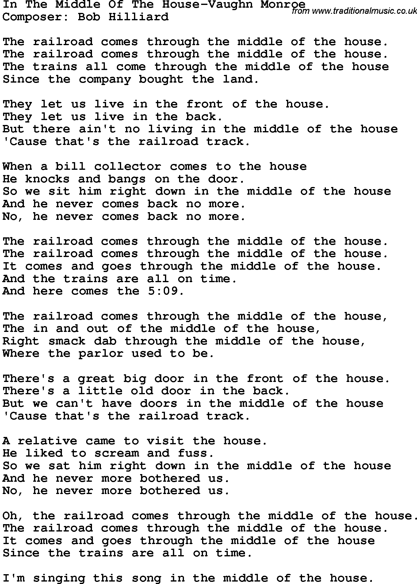 Novelty song: In The Middle Of The House-Vaughn Monroe lyrics