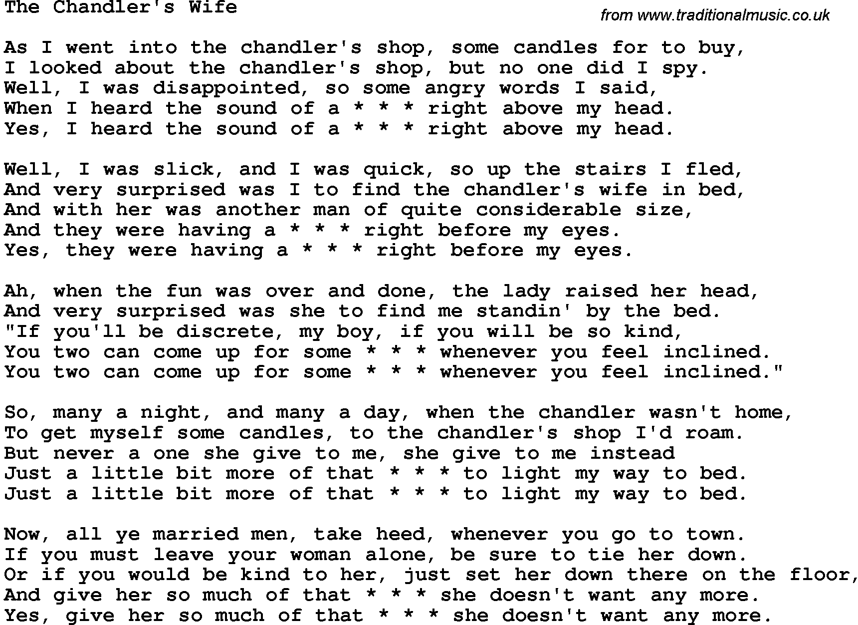Novelty song: The Chandler's Wife lyrics